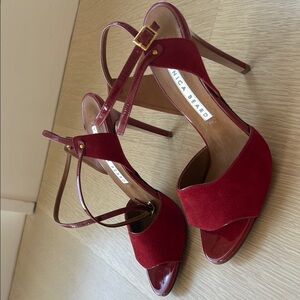 Veronica Beard Red Suede Heels with Ankle Strap